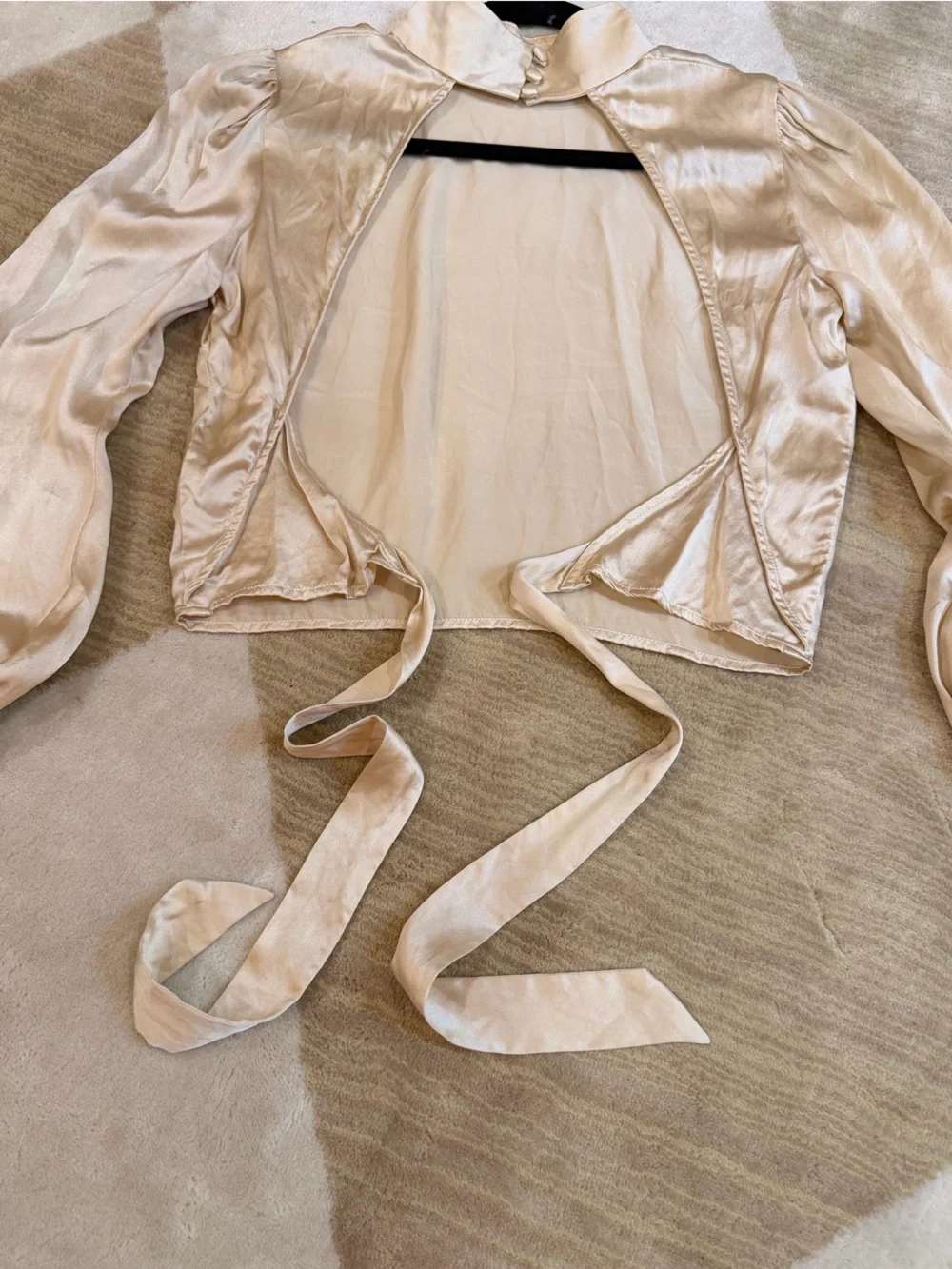 Reformation 100% SILK Cream High-Neck, Backless, Puff Sleeve Blouse